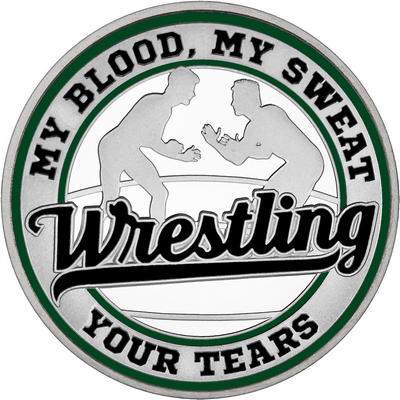 Black "Wrestling" with Dark Green Outer Circular Borders